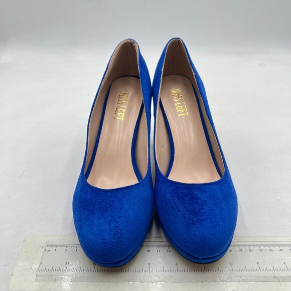 miss left Royal Blue Low Platform Chunky High Heel Slip On Closed Round Toe Pump - Picture 3 of 8